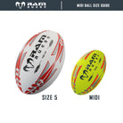 Ram Rugby Midi Size 2 neon yellow rugby ball 22cm designed for kids ages 3-4, lightweight and air-filled fun ball