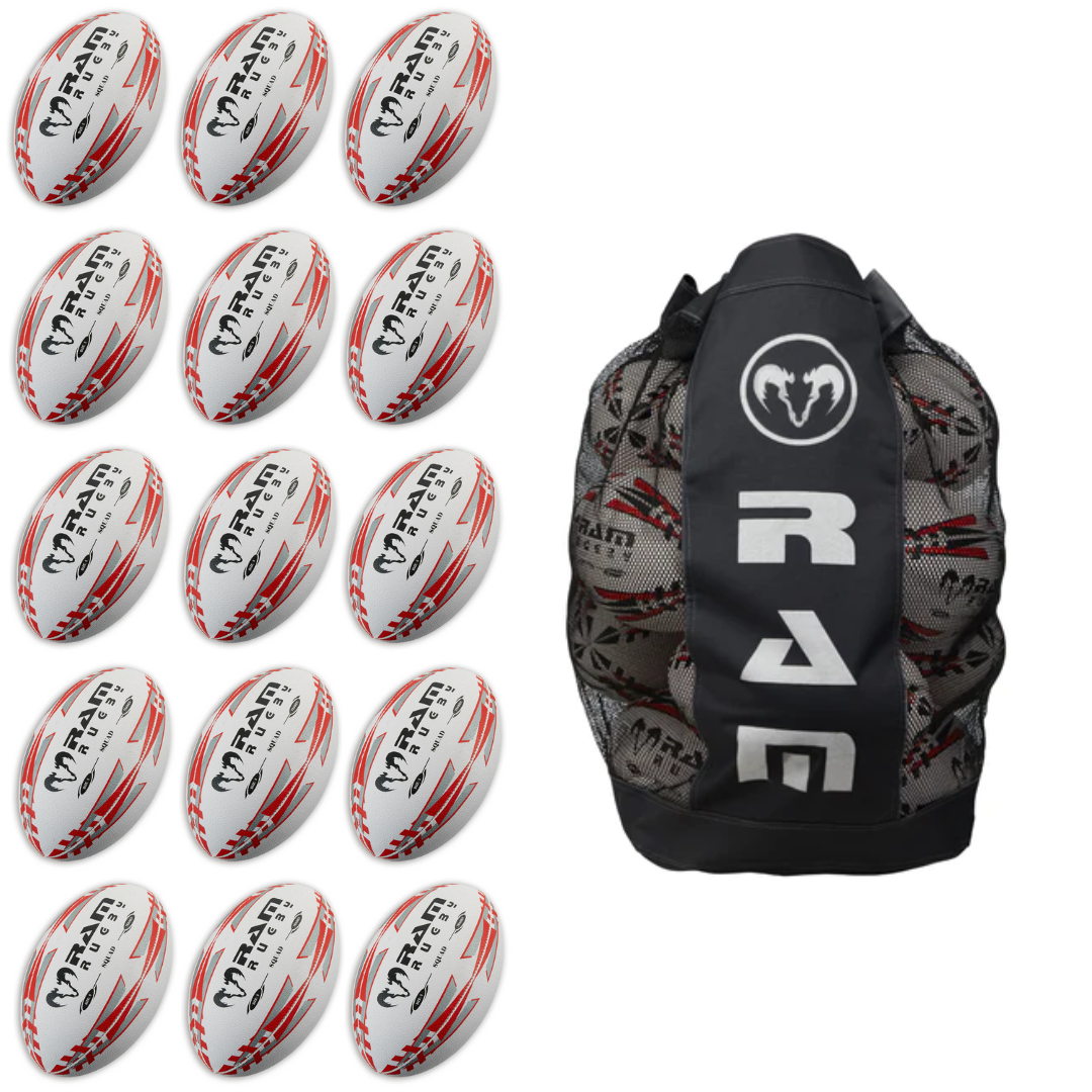 Ensemble de 15 ballons d'entraînement Ram Rugby Squad avec 1 sac respirants
