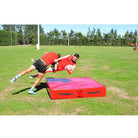 Ram Rugby heavy-duty red tackling mat with reinforced PVC base designed for crash, wrestling, and tackling training safety