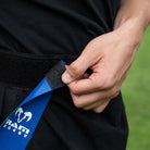 Ram Rugby Tag Rugby set showing 10 small adjustable belts and 20 durable PVC tags in a compact storage bag for training.